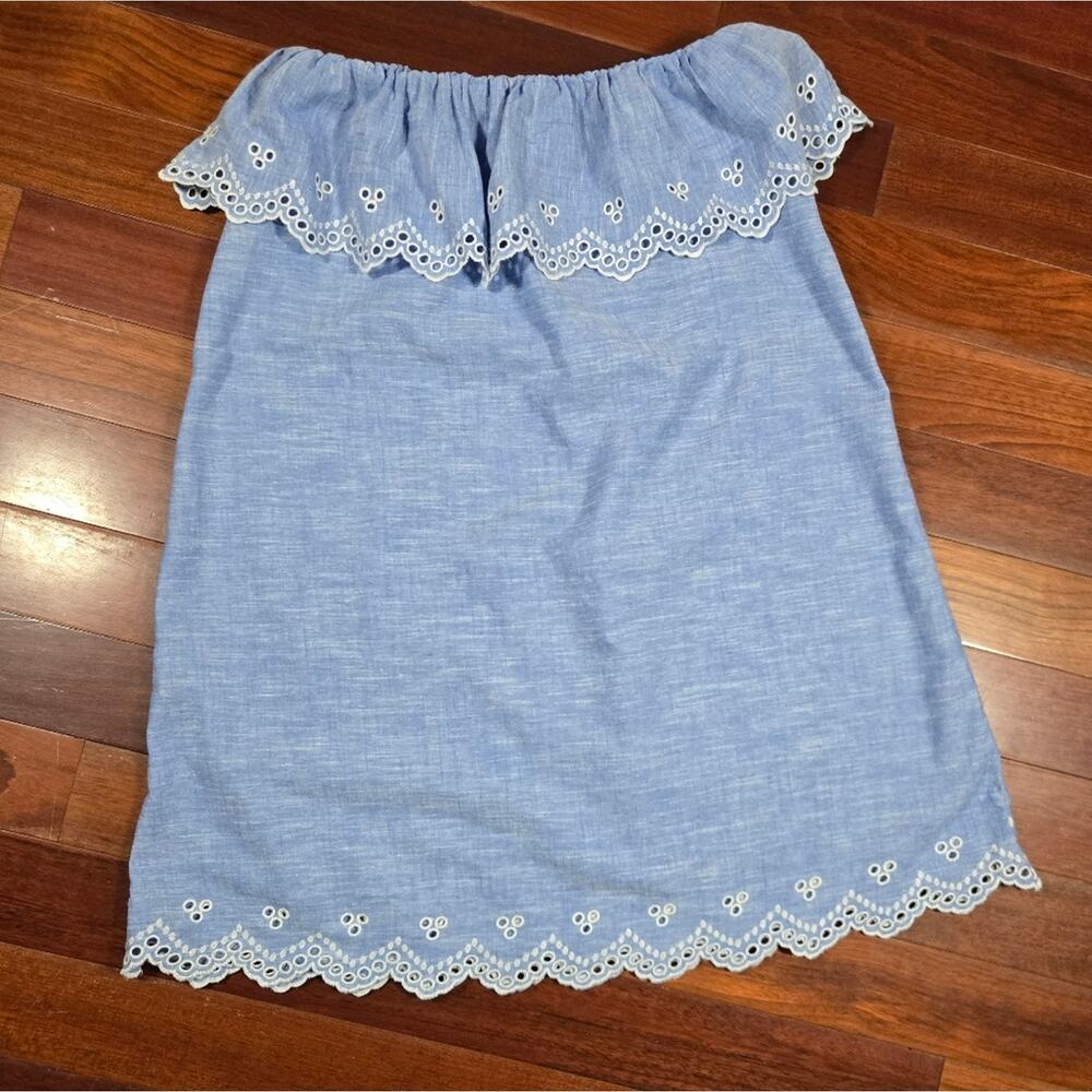J. Crew Light Blue Eyelet Off-Shoulder Mini Dress